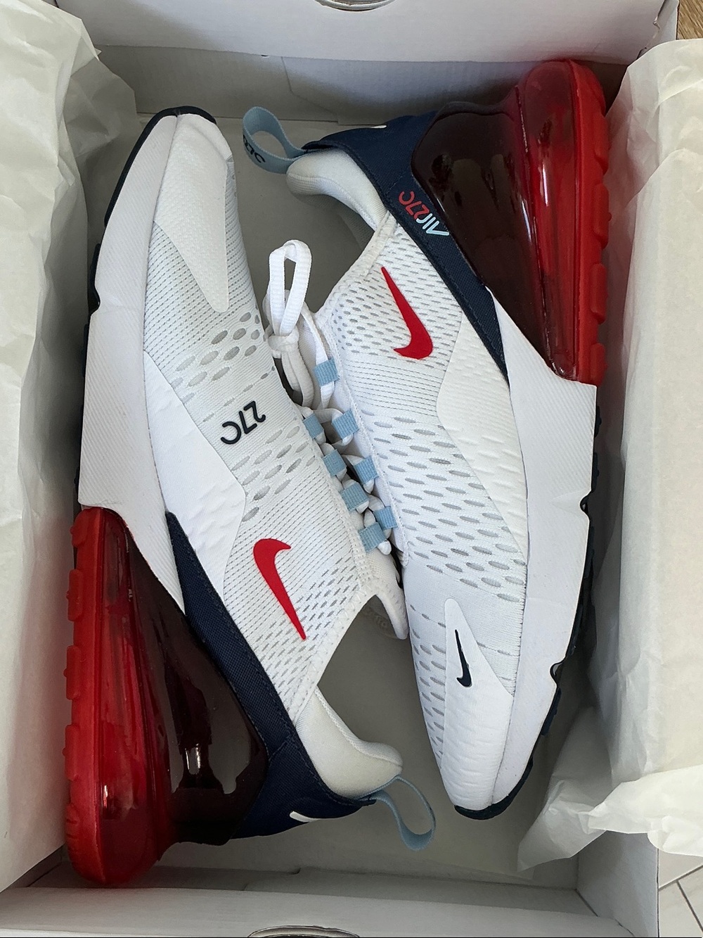 Nike Air Max 270 Men's Sneakers - White / Red / Navy (Never worn)